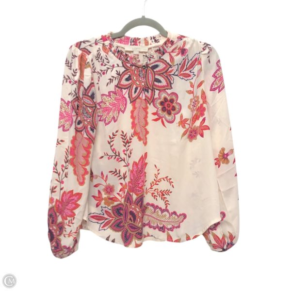 Blouse Long Sleeve By Loft In Pink & White, Size: Sp Online Sale